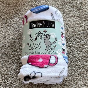 White Plush Throw Blanket with Pink & Blue Accents